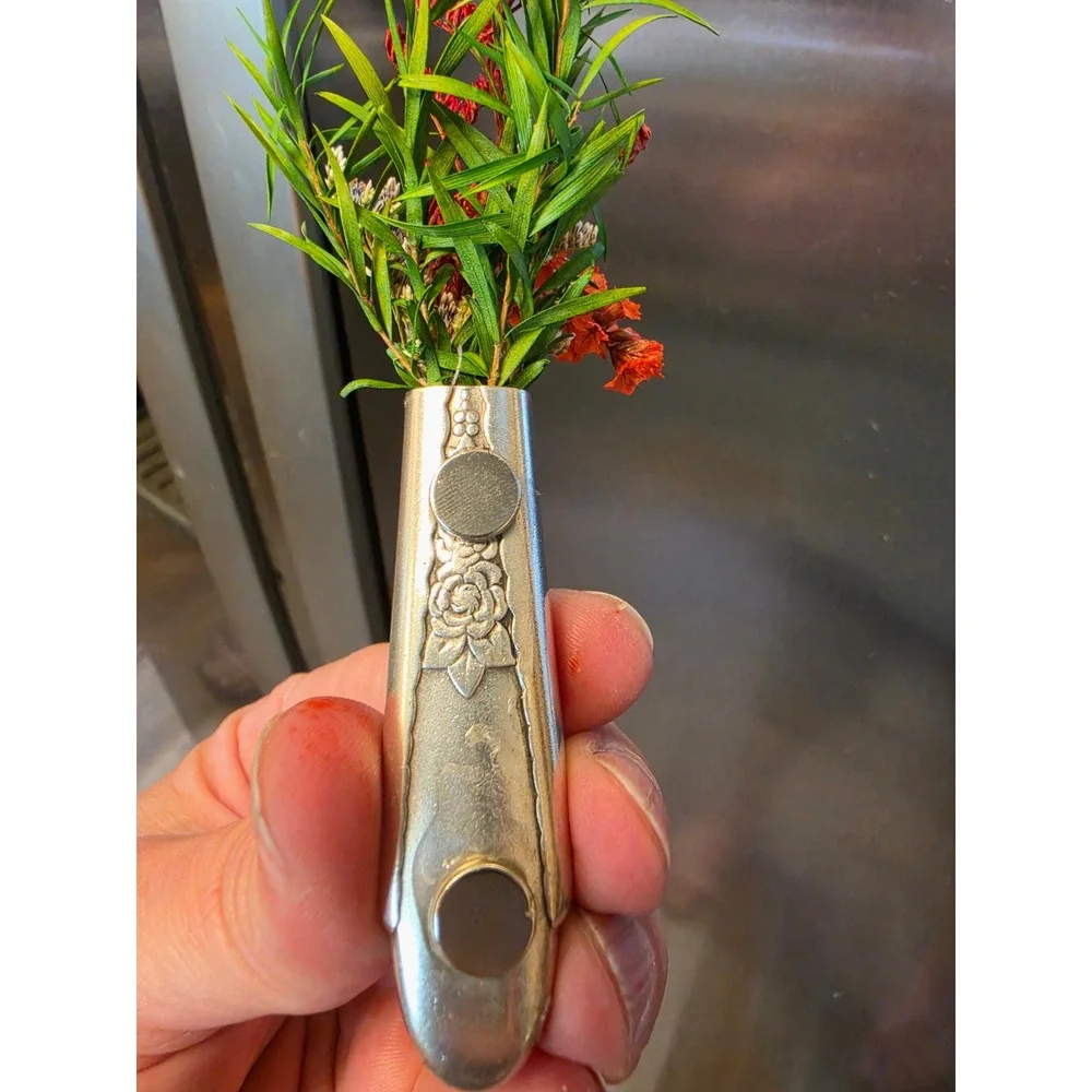 Vintage Silverplated hallow knife Handle Magnetic Bud Vase Floral Rose Decor